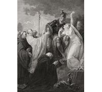 Saint Augustin de Canterbury parle avec Aethelberht roi du Kent et sa reine Bertha du Kent. Leur rencontre a abouti à la conversion du roi au christianisme. Après une impression initialement présentée