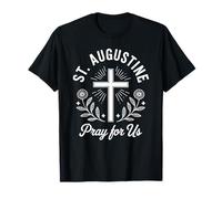 Saint Augustin Pray for Us Catholic Saint Floral T-Shirt