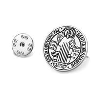 Saint Benoît Médaille Broche Épinglette Medalla De San Benito Boutons Badges Catholique Rosaire Exorcisme Christian Protection Bijoux Cadeaux pour Femmes Hommes (Argent)