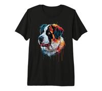 Saint Bernard Aquarelle colorée Motif éclaboussures T-Shirt Haut de Gamme