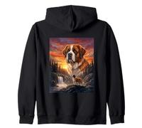 Saint Bernard Art Vintage Coucher de Soleil Forêt Nature Art Sweat à Capuche