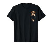 Saint Bernard Chiot Mignon Poche Dessin Animé Chien Art T-Shirt