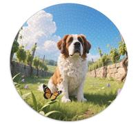 Saint-Bernard Circulaire Puzzles Convient pour Adultes Et Enfants 1000 Pièces Pets Mignons Fun Défiant Décoration Maison Unique (67.5x67.5cm)