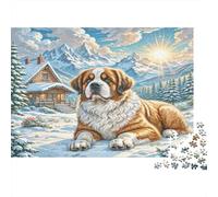 Saint-Bernard Papier Lourd Saint-Bernard dans Une Cabine enneigée au Lever du Soleil Puzzle pour Seniors Cadeau Secret de Noël Relaxant 38x26cm/1000 pièces