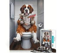 Saint Bernard sur Les Toilettes Puzzle de 1000 pièces pour Adolescents Défi cérébral Jeu de Partage Découpe Nette Surprise chaleureuse 38x26cm