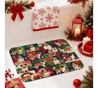 Saint Bernard Tapis de salle de bain Motif chien de Noël 40,6 x 61 cm | Motif patchwork, tapis de toilette pour douche, thème vacances, décoration d'hiver, flanelle douce, cadeau pour amoureux des