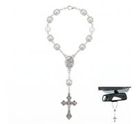 Saint Christophe Médaille pour Voiture, Chapelet de Voiture avec Perles 10mm, Pendentif Rétroviseur Porte-Bonheur, Décoration Intérieur de Voiture en Alliage, Cadeau pour Nouveau Conducteur - Argent