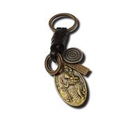 Saint Christophe Porte-clé Saint Mécène des automobilistes, conducteurs et voyageurs en cuir véritable Christian Porte clés religieux Cadeau spirituel