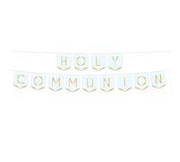 Saint Communion Fanion Bannière Lettre Doré Feuille Botanique Célébration - Bleu