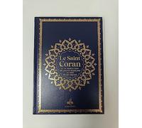 Saint Coran (14 x 19 cm) avec pages Arc-en-ciel (Rainbow) - Bilingue (fr/ar) - Couverture Daim bleu nuit