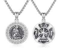 Saint Florian Collier en argent sterling 925 Collier Saint Florien Protecteur Religieux Amulette Bijoux Cadeau pour Hommes Femmes Pompiers 22 + 2 pouces, 23 MM, Argent sterling, Pas de gemme