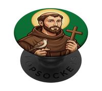 Saint François d'Assise Patron Oiseaux Animaux Catholique St PopSockets PopGrip Adhésif