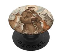 Saint François d'Assise Patron Saint Animaux Cottage Catholique PopSockets PopGrip Adhésif