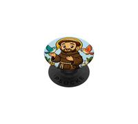 Saint François d'Assise Patron Saint des Animaux Chibi Catholique PopSockets PopGrip Adhésif