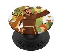 Saint François d'Assise Patron Saint des Animaux Oiseaux Catholique PopSockets PopGrip Adhésif