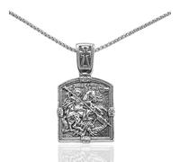 Saint George Alliage Double Face Vintage Croix Pendentif Collier avec Rune de Protection Gravure - Bijoux Catholiques Chrétiens Symbole de Courage et de Foi