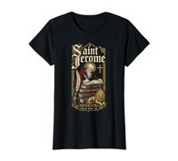 Saint Jérôme et Le Lion Confirmation St Catholic Books T-Shirt Graphique avec Valeur, Femme, Noir, XS