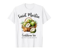 Saint Martin Noix de coco Caraïbes Mer GPS île Vacances T-Shirt