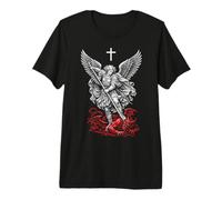 Saint Michael Archangel Defeating Satan T-Shirt Haut de Gamme