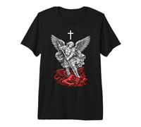 Saint Michael Archangel Defeating Satan T-Shirt Haut de Gamme