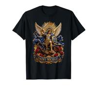Saint Michael Quis Ut Deus Archange Épée et Roses Art T-Shirt