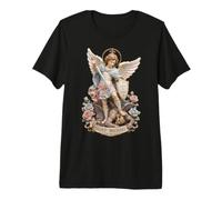 Saint Michel Chapelet Statue d'ange Icône Art T-Shirt Haut de Gamme