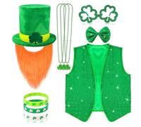 Saint Patrick Accessoires 10 Pcs Homme Femme De La Chapeau De Lutin Trèfle Avec Barbe Nœud Gilet Collier Trèfle Lunettes, De La Saint-Patrick Trèfle Vert Irlandais Pour Fournitures De Fête Costume
