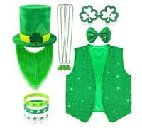 Saint Patrick Accessoires 10 Pcs Homme Femme De La Chapeau De Lutin Trèfle Avec Barbe Nœud Gilet Collier Trèfle Lunettes, De La Saint-Patrick Trèfle Vert Irlandais Pour Fournitures De Fête Costume