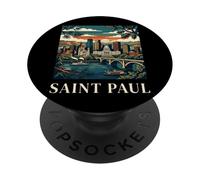 Saint Paul Minnesota Rétro Vintage Skyline River Bridge City PopSockets PopGrip Adhésif
