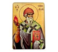 Saint Spyridon (Spiridon) Aimant de réfrigérateur icône orthodoxe - Style byzantin - Décoration d'intérieur chrétienne religieuse - Petite icône grecque - 8,0 x 5,5 cm