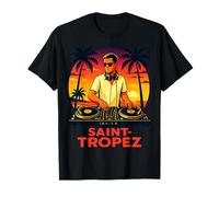 Saint Tropez DJ Soirée Plage Palme Coucher Soleil Riviera T-Shirt