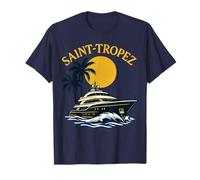 Saint Tropez Yacht Luxe Coucher Soleil Doré Palmiers Riviera T-Shirt