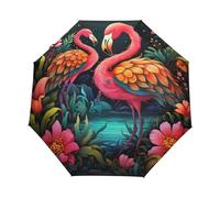 Saint Valentin Amour Flamant Oiseau Parapluie Pliant Enfant Garçons Filles Automatique Protection UV Parapluies Coupe-Vent pour Voyager