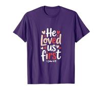 Saint Valentin chrétien « He Loved Us First Bible Verse » T-Shirt