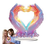 Saint Valentin Coeur Mains - 19 x 20 cm Ornement Plat Affichage Acrylique Coloré, Design de Geste avec Bords Lisses Et Lumineuse | Décoration De La Maison pour Cheminée, Mur, Bureau Et