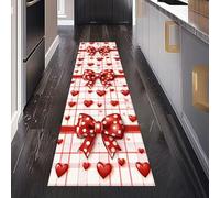 Saint Valentin Coeur Tapis de Couloir Antidérapant 80 x 200 cm, Amour Nœud Tapis Cuisine Devant Evier Lavable, Carpet pour Passage Salon Chambre à Coucher Descente de lit Interieur