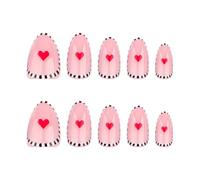 Saint-Valentin Court Ongles à Pression sur Ongles avec Rayures et Cœurs Bâton à la Mode Sur Ongles Manucure Ongles Décoration Ongles Charme Unique
