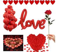 Saint-Valentin Décorations Bougies Romantiques Pétales de Rose 50 Bougies de Coeur 1000 Pétales de Rose 20 Ballons Coeur LOVE Ballon Décoration pour Mariage Fiançailles Anniversaire Chambre Amour