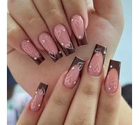 Saint Valentin Faux Ongles avec Cœur Amour Finition Brillante Presse Sur Ongles Carrés Faux Ongles Manucure