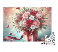 Saint-Valentin Fleurs 1000 Pièces Puzzle Adulte Carton Épais Anti-Stress Détente Stimuler l'esprit Facile À Assembler avec Affiche Guide sans Défaut 52x38cm/1000pcs