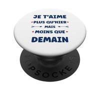 Saint Valentin Je t'aime Plus qu'hier Amour Je t'aime PopSockets PopGrip Adhésif