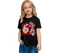 Saint Valentin - Romance Filles Mode Décontracté Top à Manches Courtes Imprimé Graphique Coupe Ample T-shirt de Jeu Confortable pour Enfants, Noir , 6-7 ans