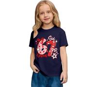 Saint Valentin - Romance Filles Mode Décontracté Top à Manches Courtes Imprimé Graphique Coupe Ample T-shirt de Jeu Confortable pour Enfants, bleu foncé, 6-7 ans