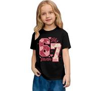 Saint Valentin - Romance Filles Mode Décontracté Top à Manches Courtes Imprimé Graphique Coupe Ample T-shirt de Jeu Confortable pour Enfants, Noir , 6-7 ans