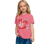 Saint Valentin - Romance Filles Mode Décontracté Top à Manches Courtes Imprimé Graphique Coupe Ample T-shirt de Jeu Confortable pour Enfants, Rose, 6-7 ans