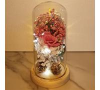 Saint Valentin Rose Eternelle sous Cloche, La Belle et la Bête Rose, Dôme en Verre Rose éternelle avec lumière LED et Base, Mariage Maison Décor, Cadeau Pour Femme, Amie, Anniversaire, Fête des mères