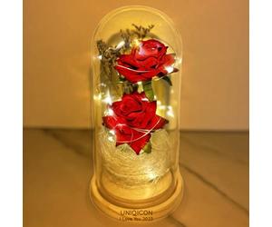 Saint Valentin Rose Eternelle sous Cloche, La Belle et la Bête Rose, Dôme en Verre Rose éternelle avec lumière LED et Base, Mariage Maison Décor, Cadeau Unique pour Maman, Femme, Mere, Mamie, Amie