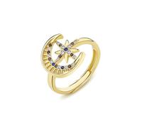 Saint-Valentin S925 en argent sterling avec zircon coloré étoile lune bague ouverture bague réglable femmes bijoux d’anniversaire