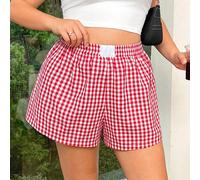 Saint-Valentin, shorts à taille élastique avec motif à carreaux ample pour femmes grande taille 0XL,1XL,2XL,3XL,4XL,5XLTissu tissé
