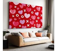 Saint-Valentin Tableau sur Toile Moderne 140L x 70l cm avec Cadre, Romantique Géométrique Cœur Lettres Peinture Murale Artistique pour Décoration Maison - Cadeau de Crémaillère pour Salon Chambre